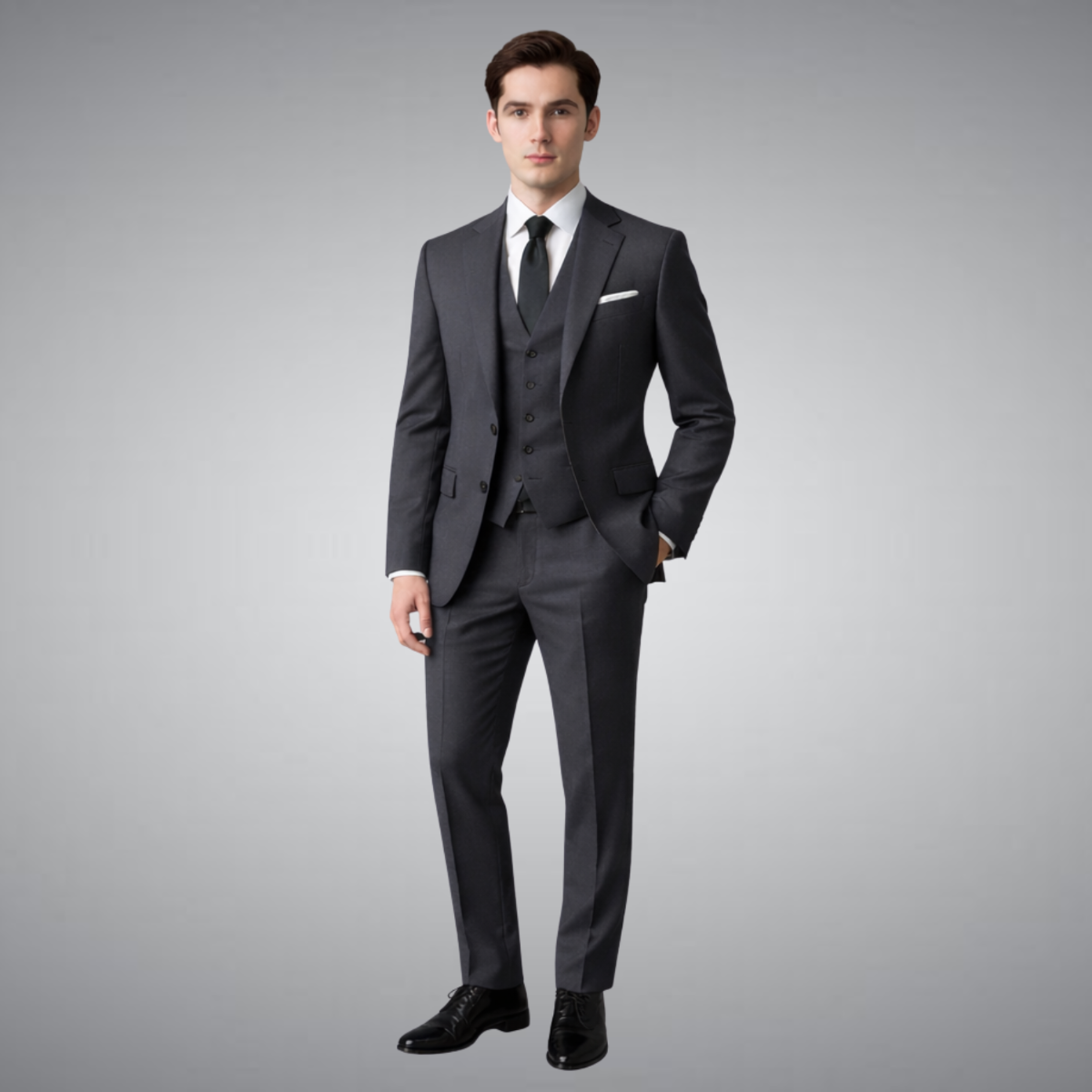 Men's dark gray 3 piece suit 
