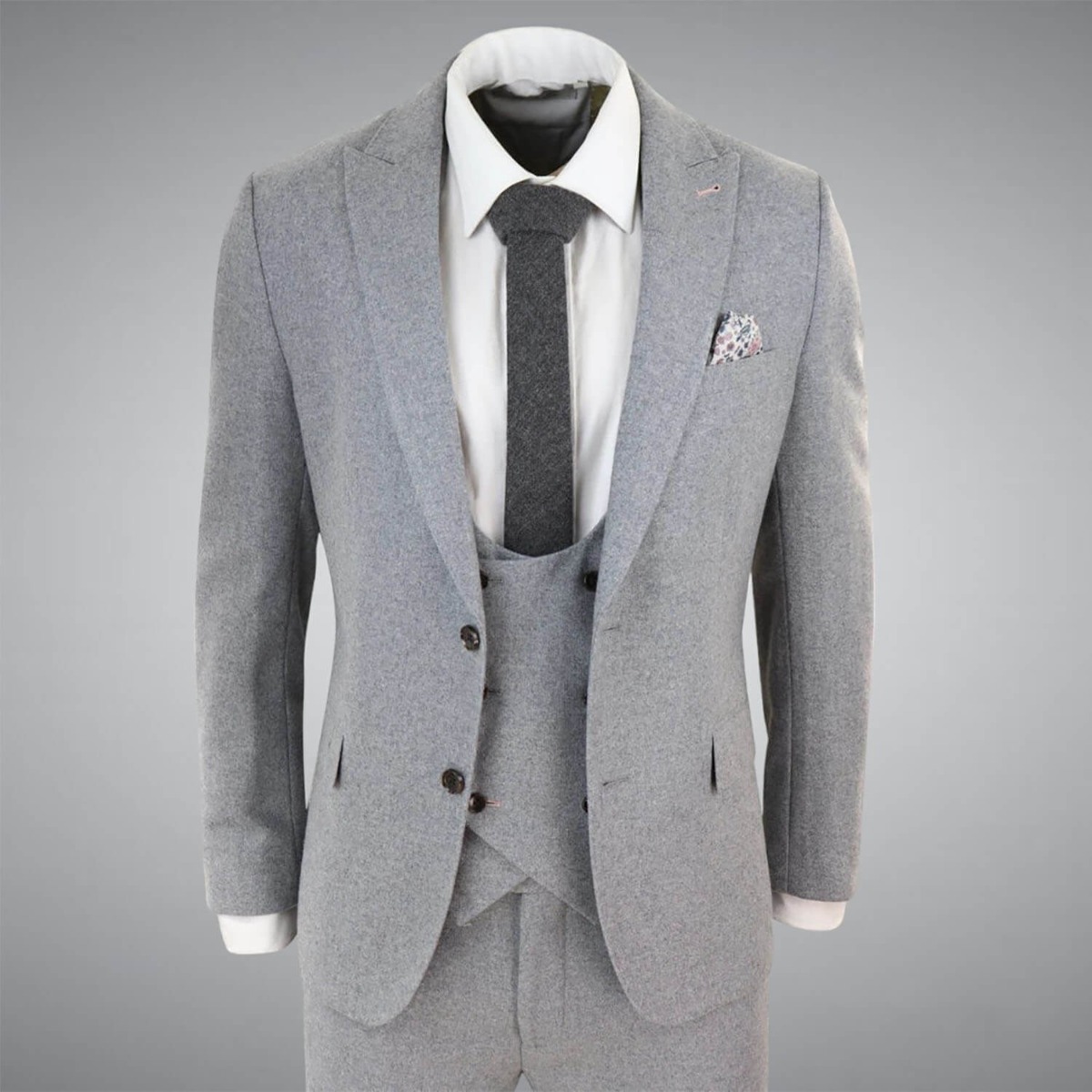 double breasted grey suit